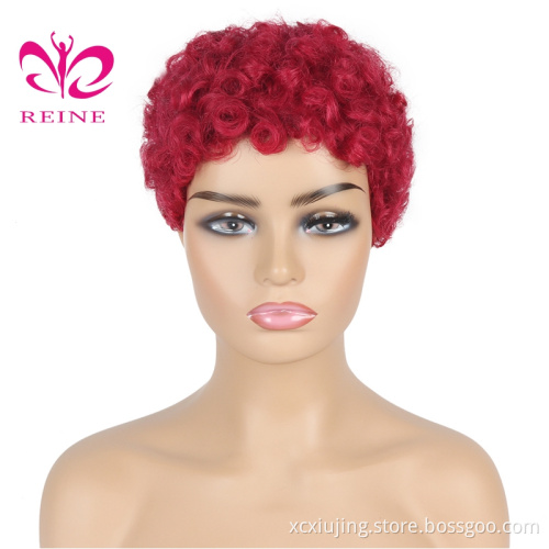Hair Brazilian Short Machine Made Wig Afro Kinky Curly Wig Natural Color Remy 99J Human Hair Wigs For Black Women